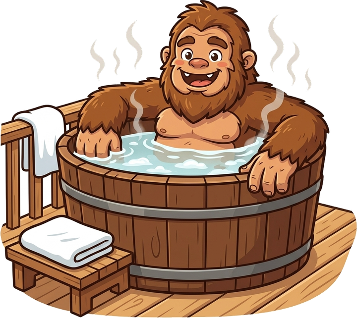 The Gorge Sasquatch enjoying a cabin hot tub